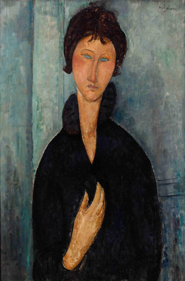 Femme aux yeux bleus,kvinde med blå øjne,Amedeo Modigliani,Oliemaleri,Oliemaleri, solo, traditionelle medier