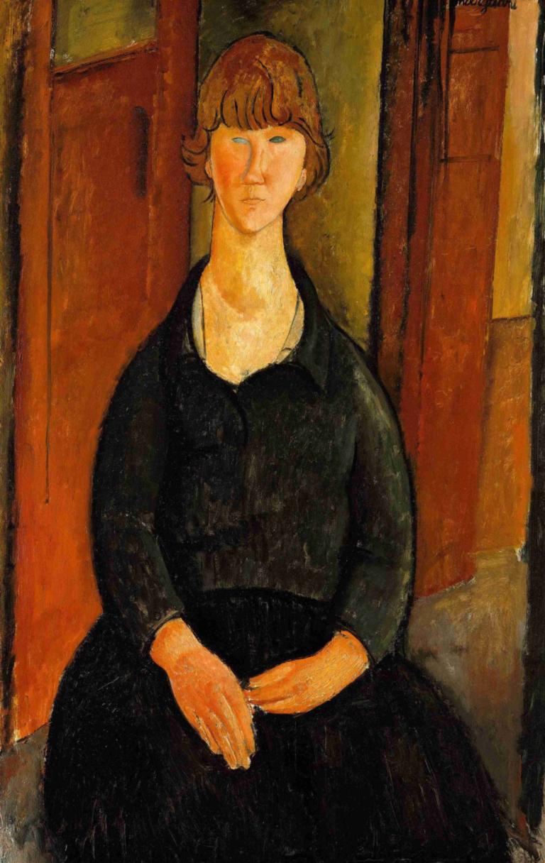 Flower Vendor,Blumenverkäufer,Amedeo Modigliani,Ölgemälde,Ölgemälde, Solo, 1Mädchen, kurzes Haar