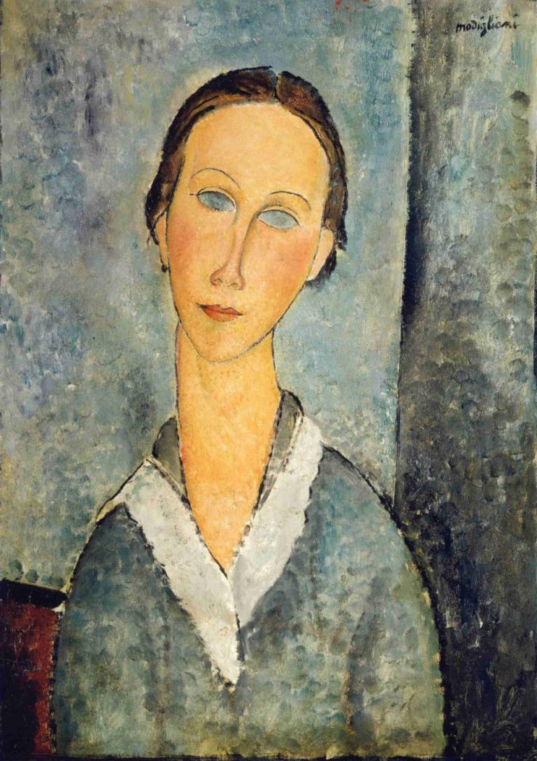 Girl in a Sailor's Blouse,Amedeo Modigliani,Oil Painting,Oil Painting, solo, 1girl, painting (medium)