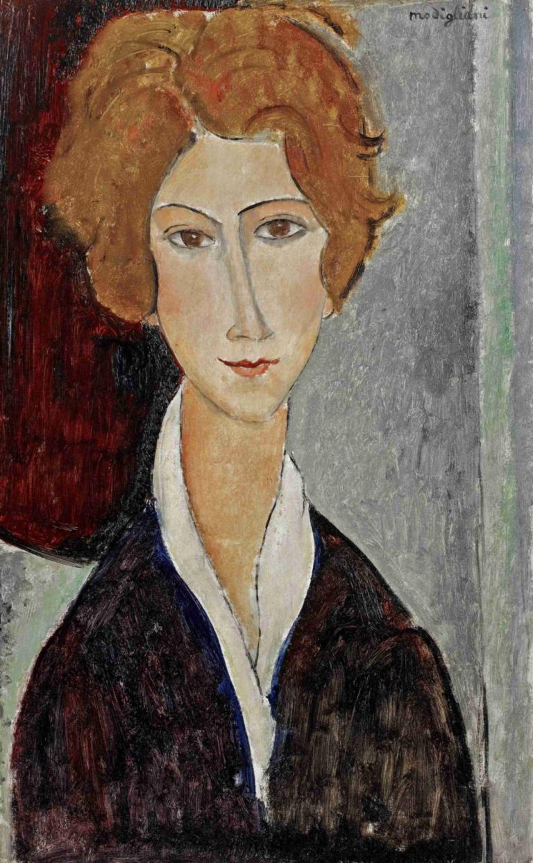 Portrait De Femme,Πορτρέτο μιας γυναίκας,Amedeo Modigliani,Ελαιογραφία,Ελαιογραφία, 1 κορίτσι, μονοφωνία