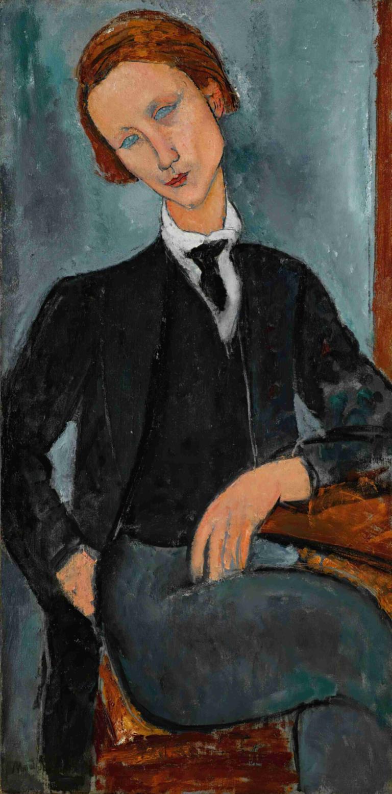 Portrait de Baranowski,Portret Baranowskiego,Amedeo Modigliani,Obraz olejny,Obraz olejny, 1 dziewczyna, solo