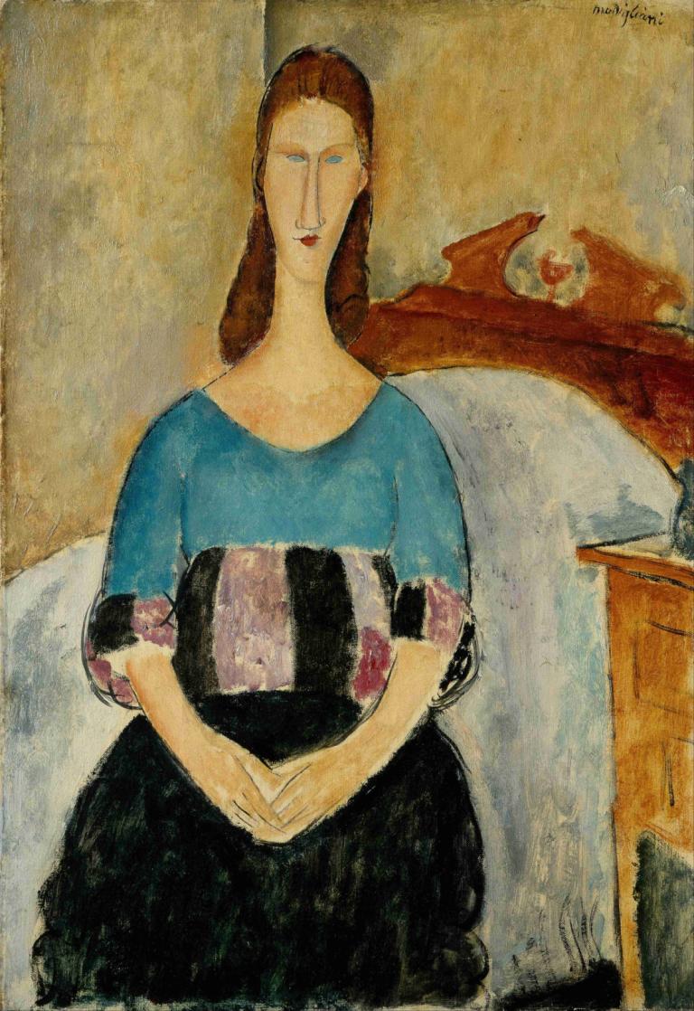 Portrait of Jeanne Hebuterne, Seated,Προσωπογραφία της Jeanne Hebuterne, καθιστή,Amedeo Modigliani