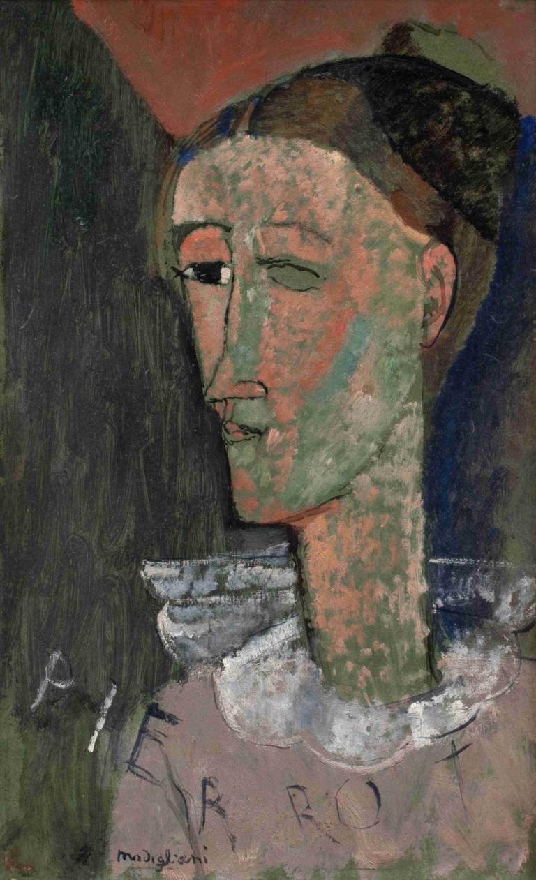 Self-Portrait as Pierrot,Автопортрет в образе Пьеро,Amedeo Modigliani,Амедео Модильяни,Картина Маслом