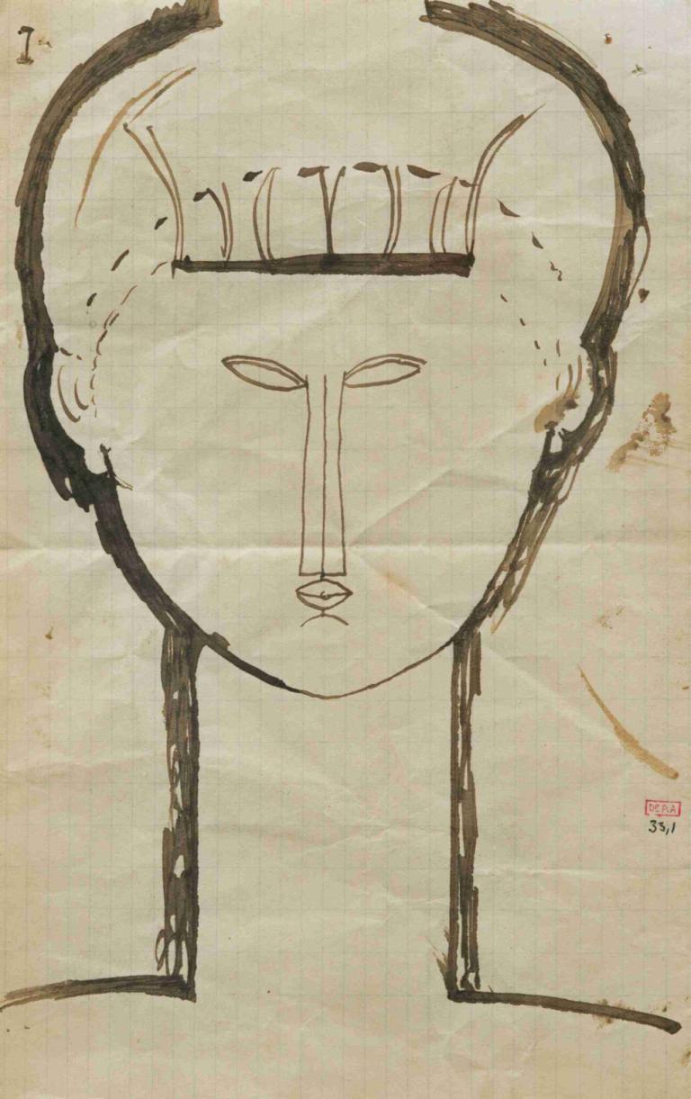 Tête,Head,Amedeo Modigliani,아메데오 모딜리아니,스케치,스케치, 인간은 없어, 반사, 거울, 단색화, 전통 미디어