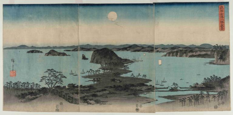 Eight Views of Kanazawa at Night,Åtte utsikt over Kanazawa om natten,Andō Hiroshige,Ukiyo-E,Ukiyo-E, måne