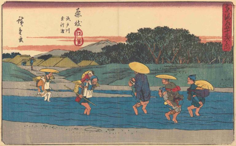 Fujieda,Andō Hiroshige,Ukiyo-E,Ukiyo-E, meerdere jongens, parodie, buitenshuis, parodie op beeldende kunst