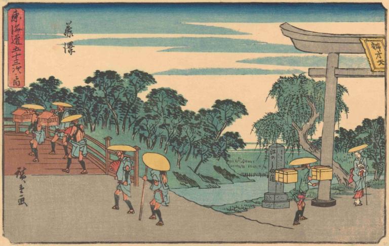 Fujisawa,Andō Hiroshige,Ukiyo-E,Ukiyo-E, parodie op beeldende kunst, meerdere meisjes, boom, buitenshuis