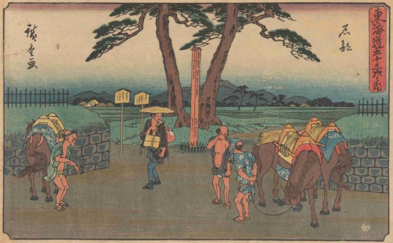 Ishibe,石部,Andō Hiroshige,安藤広重,浮世絵,浮世絵, 複数の男の子, 美術パロディ, 木, 帽子, パロディー, 屋外, モンキーD.ルフィ, 馬, サンダル, 男性の焦点, 麦わら帽子