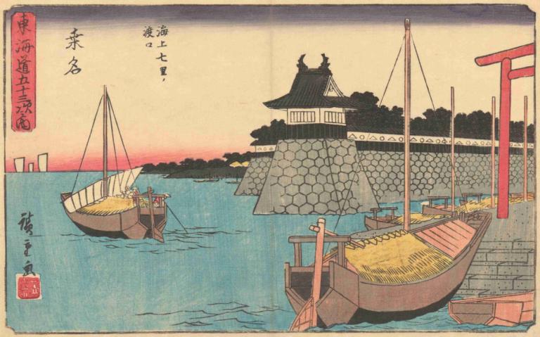 Kuwana,Andō Hiroshige,Ukiyo-E,Ukiyo-E, πλοίο, σκάφος, όχι ανθρώπους, torii, νερό, σε εξωτερικό χώρο, πλοίο