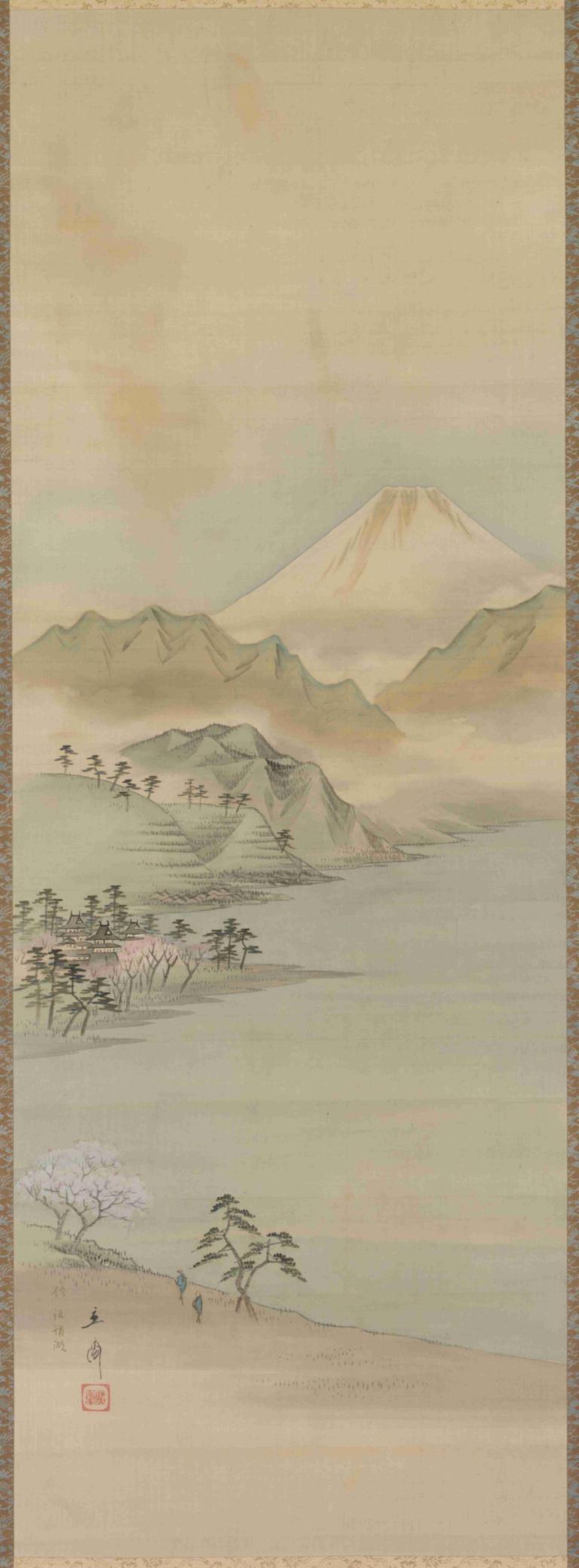 Lake Suwa,Λίμνη Suwa,Andō Hiroshige,Ukiyo-E,Ukiyo-E, βουνό, δέντρο, όχι ανθρώπους, λουλούδι, τοπίο, νερό