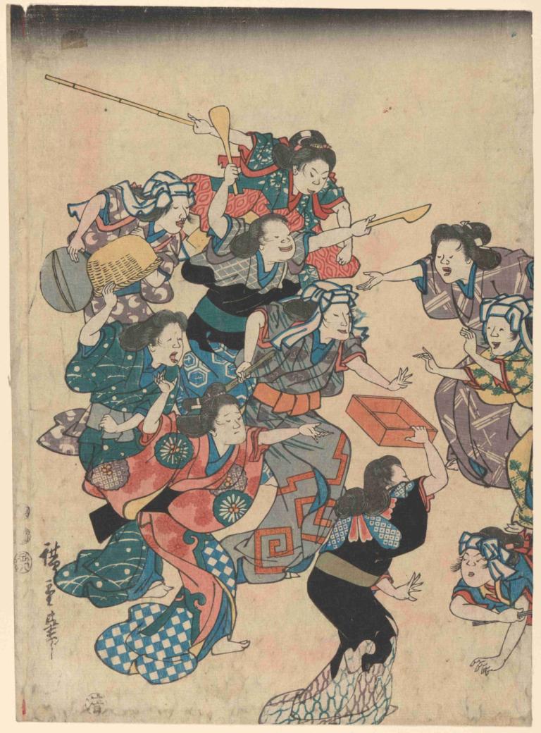 Servants’ Quarrel,Καβγάς των υπηρετών,Andō Hiroshige,Ukiyo-E,Ukiyo-E, παρωδία καλών τεχνών, 6 + κορίτσια