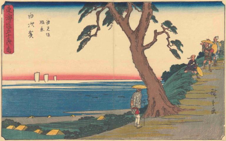 Shirasuka,Andō Hiroshige,Ukiyo-E,Ukiyo-E, δέντρο, σε εξωτερικό χώρο, παρωδία καλών τεχνών, παρωδία