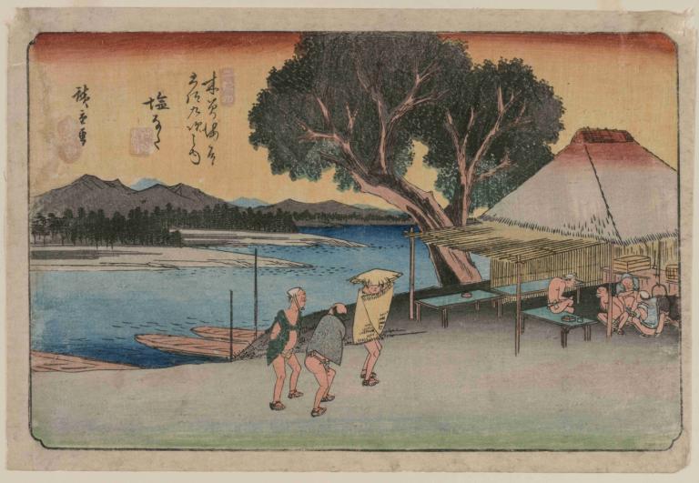 The Sixty-Nine Stations of the Kiso Highway Shionata,Andō Hiroshige,Ukiyo-E,Ukiyo-E, fine art parody, boat