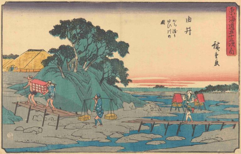 Yui,Andō Hiroshige,Ukiyo-E,Ukiyo-E, parodia sztuki, drzewo, parodia, wielu chłopców, na dworze, Wędkarstwo