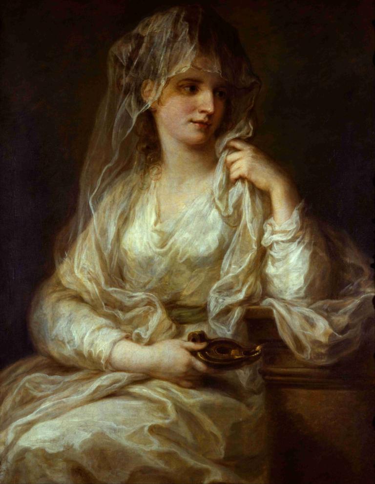 Portrait Of A Lady As A Vestal Virgin,Angelica Kauffmann,Oil Painting,Oil Painting, 1girl, fine art parody