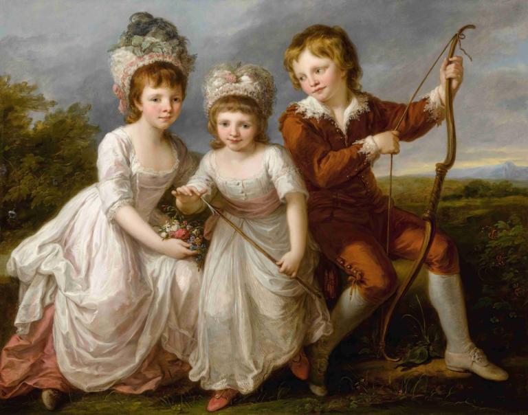 Portrait Of Three Children,Portret van drie kinderen,Angelica Kauffmann,Olieverf,Olieverf