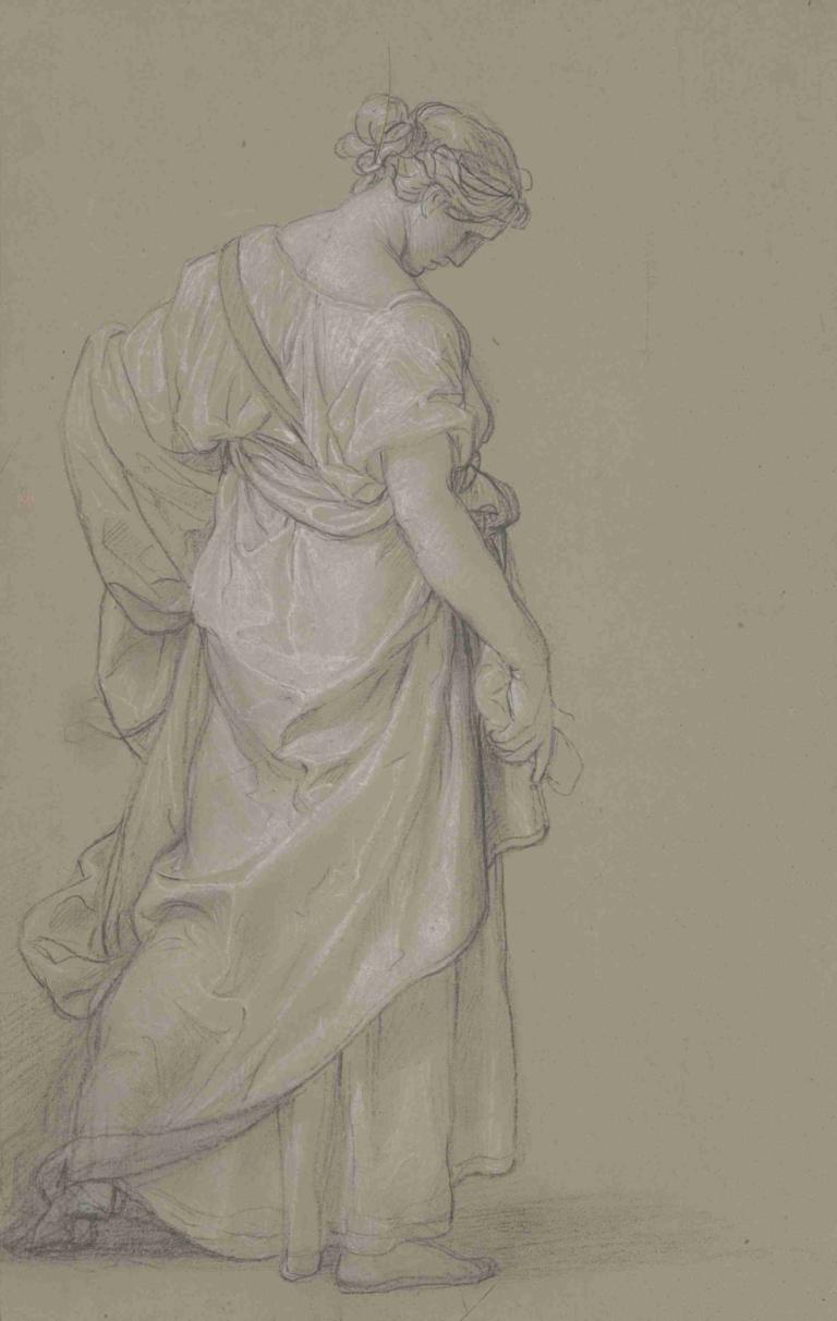 Study of a Standing Woman,站立妇女研究,Angelica Kauffmann,安吉丽卡-考夫曼,素描,素描, 独奏, 单色, 1个女孩, 常设, 草图, 从后面, 传统媒体, 全身