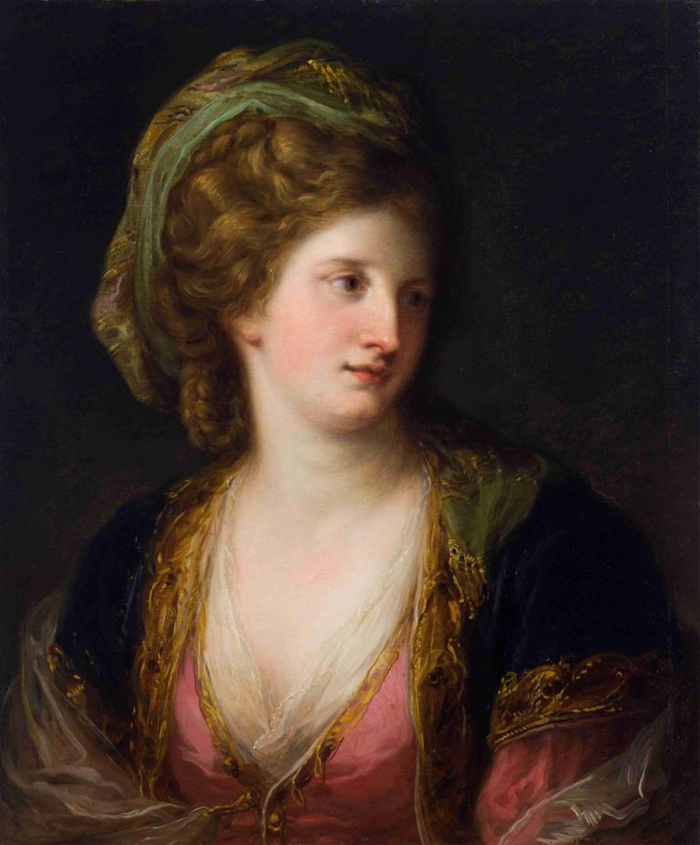 Woman in Turkish Dress,터키 드레스를 입은 여성,Angelica Kauffmann,안젤리카 카우프만,오일 페인팅,오일 페인팅, 여자 1명, 독주, 현실적인, 갈색 머리