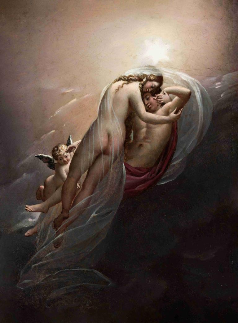 Aurora and Cephalus,Anne Louis Girodet-Trioson,Oil Painting,Oil Painting, fine art parody, wings, nude