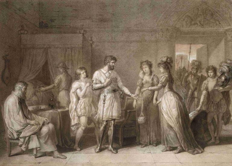 Bayard Refusing the Presents of His Hostess, in Brescia,巴亞德在佈雷西亞拒絕他的女主人的出現,Anne Louis Girodet-Trioson,銅版畫,銅版畫