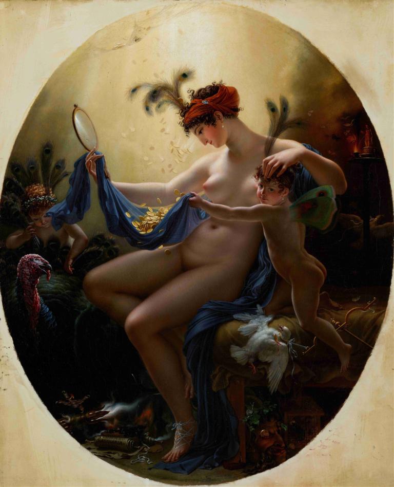 Portrait of Mlle. Lange As Danae,ダナエ役ランゲ嬢の肖像,Anne Louis Girodet-Trioson,アンヌ・ルイ・ジロデ＝トリオソン,油絵,油絵, 美術パロディ, 胸, 乳首