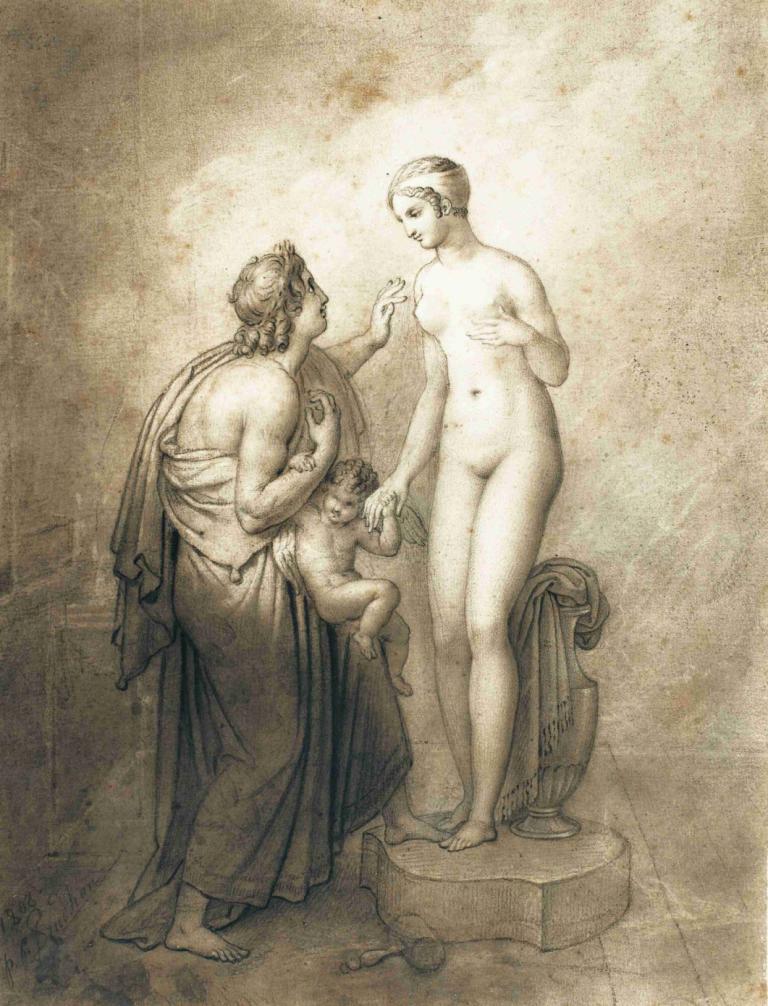 Pygmalion And Galatea,Pygmalion a Galatea,Anne Louis Girodet-Trioson,Náčrt,Náčrt, parodie na výtvarné umění