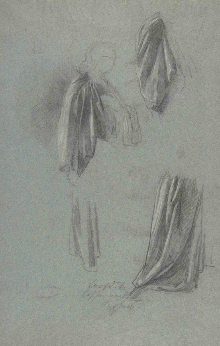 Drapery Studies,Anselm Feuerbach,Sketch,Sketch, monochrome, traditional media, 1girl, sketch, 1boy