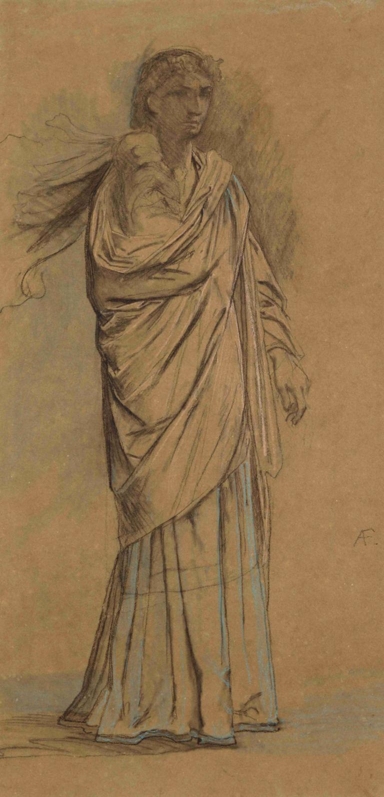 Medea with her Younger Son Sleeping in her Arms,Anselm Feuerbach,Sketch,Sketch, solo, 1boy, male focus, robe