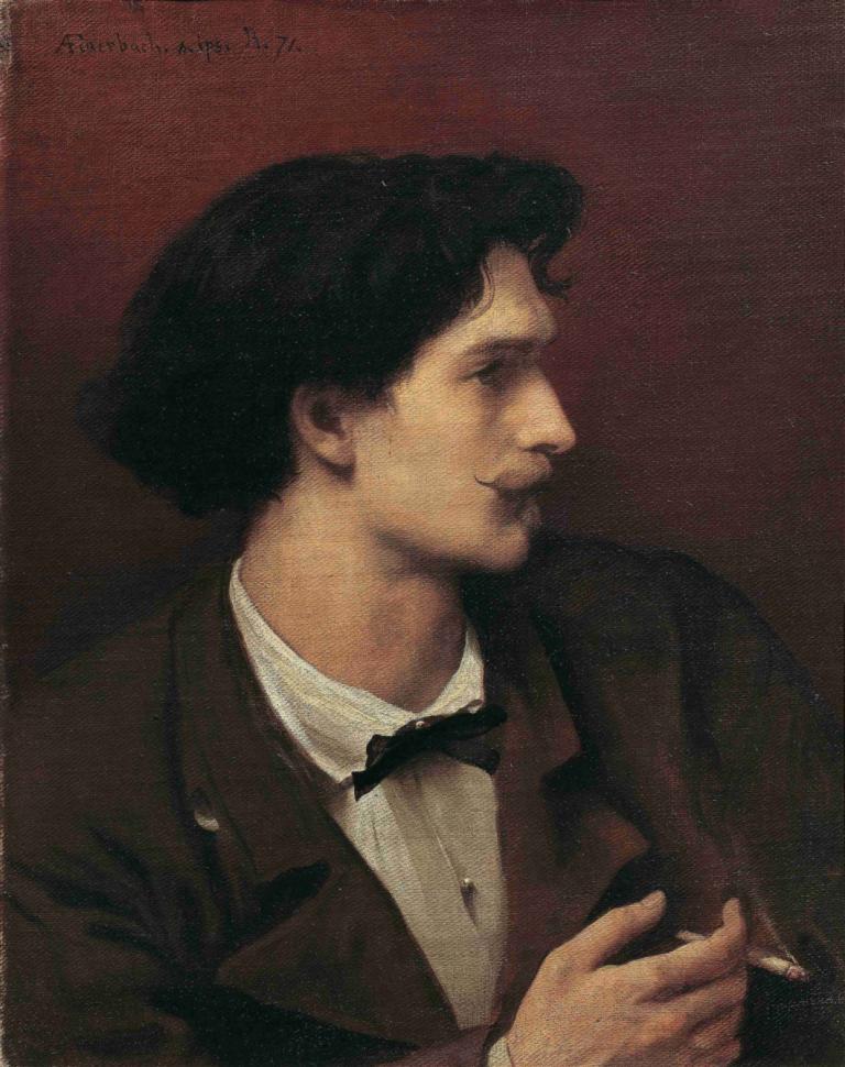 Self-portrait with cigarette,Autoportret z papierosem,Anselm Feuerbach,Obraz olejny,Obraz olejny, 1chłopiec