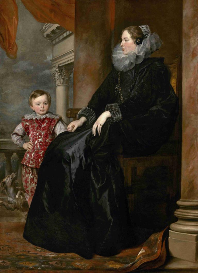 A Genoese Noblewoman and Her Son,Anthony van Dyck,Oil Painting,Oil Painting, fine art parody, brown hair