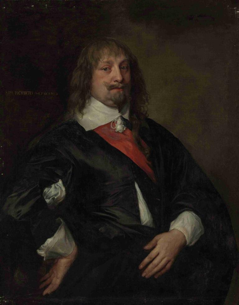 A portrait of Sir Robert Howard,Anthony van Dyck,Oil Painting,Oil Painting, solo, 1boy, facial hair