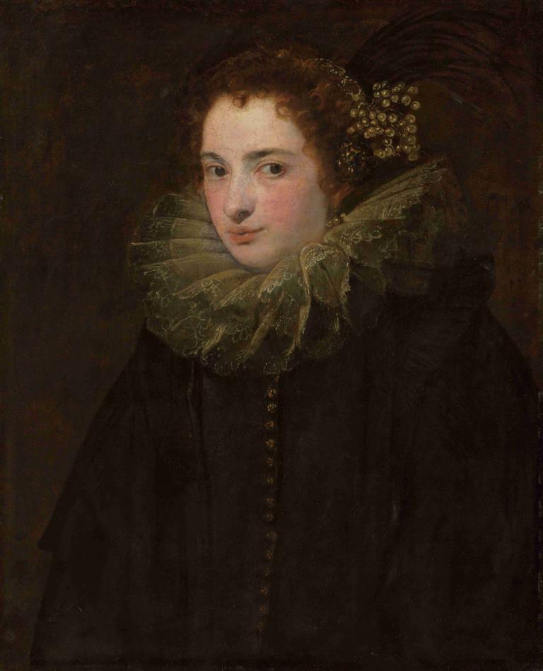 A portrait of a noblewoman,Anthony van Dyck,Oil Painting,Oil Painting, solo, 1girl, looking at viewer