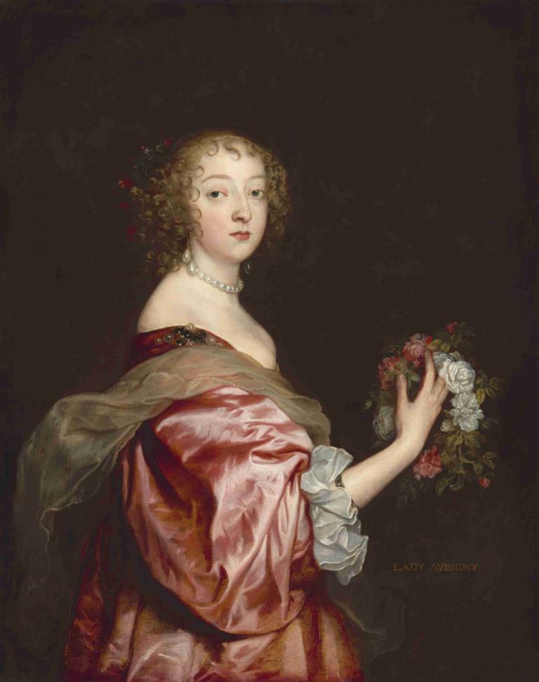 Catherine Howard, Lady d'Aubigny,Anthony van Dyck,Oljemålning,Oljemålning, 1 tjej, solo, Smycken, blomma