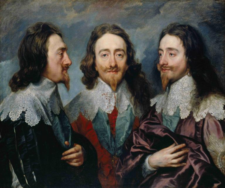 Charles I,Anthony van Dyck,Oil Painting,Oil Painting, multiple girls, realistic, fine art parody, 3girls