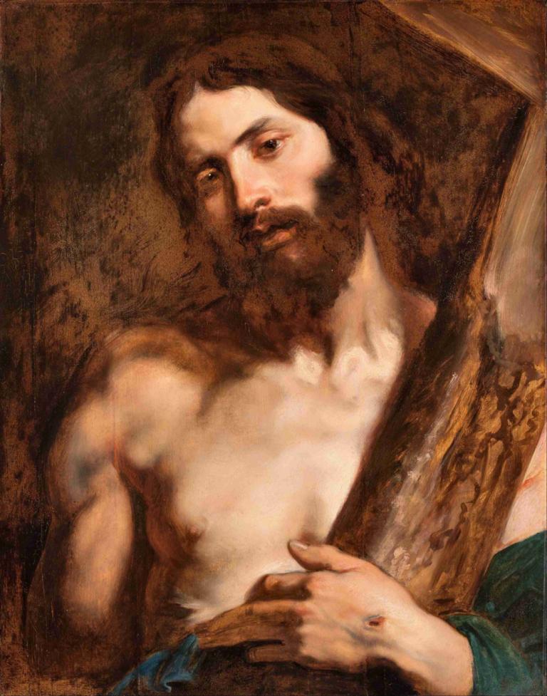 Christ Carrying The Cross,Anthony van Dyck,Oil Painting,Oil Painting, 1boy, male focus, solo, facial hair