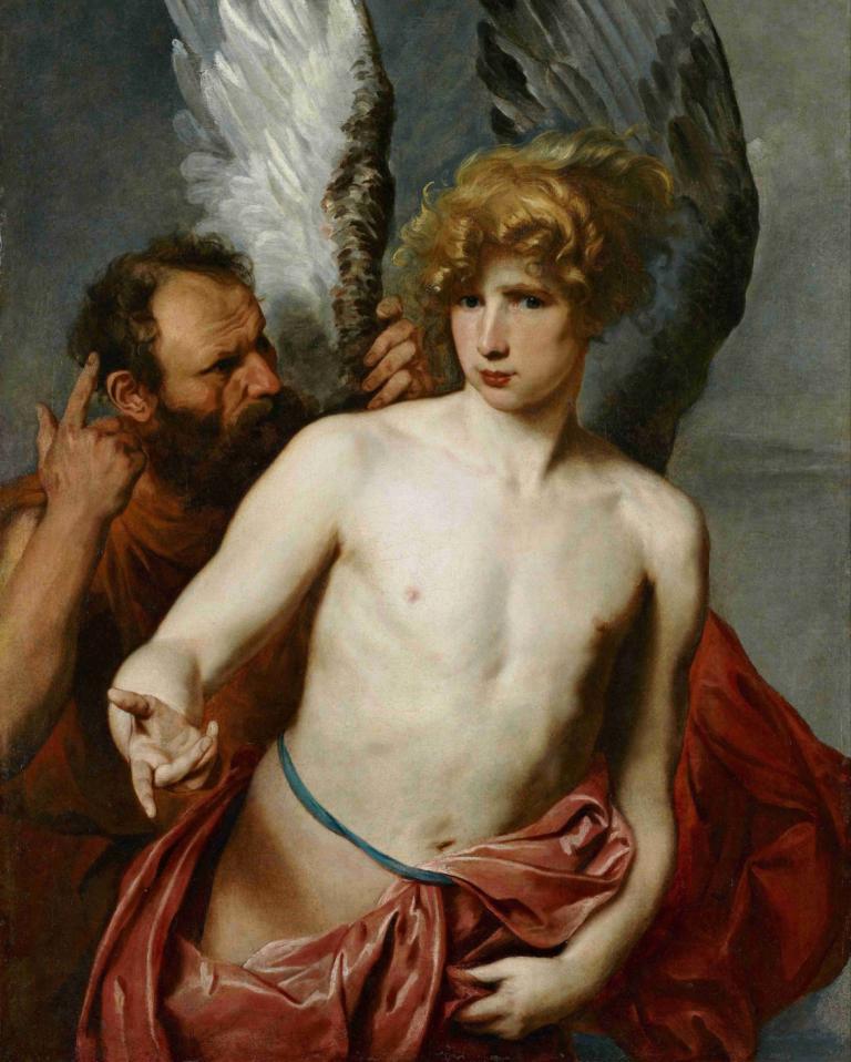 Daedalus And Icarus,Daidalos och Ikaros,Anthony van Dyck,Oljemålning,Oljemålning, konstparodi, flera pojkar