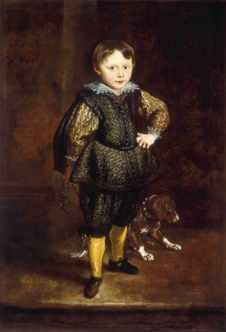 Filippo Cattaneo,Anthony van Dyck,Ölgemälde,Ölgemälde, Solo, 1Mädchen, braune Haare, Hund, Kunstparodie