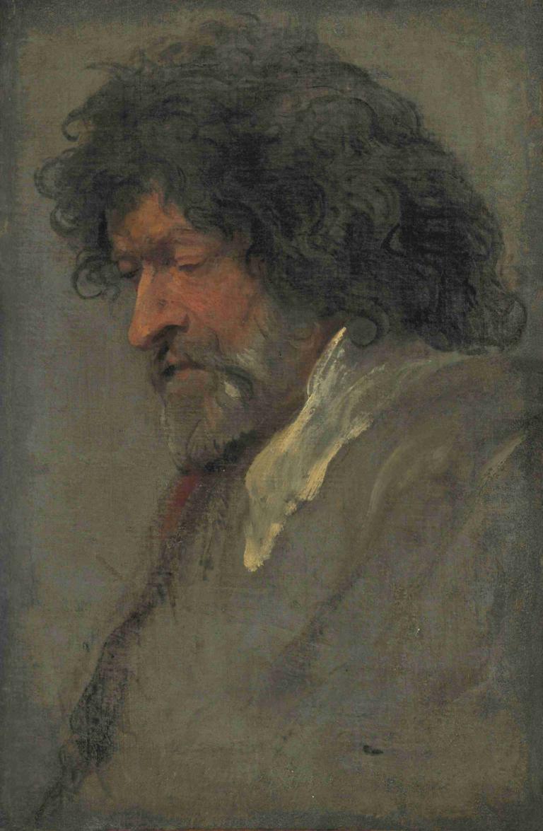 Head study of a man,Studi kepala seorang pria,Anthony van Dyck,Lukisan cat minyak,Lukisan cat minyak