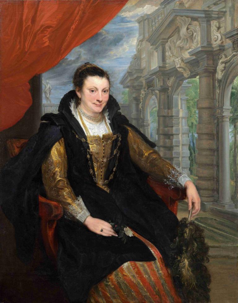 Isabella Brant,Anthony van Dyck,Olieverf,Olieverf, solo, 1meisje, zitten, wolk, juwelen