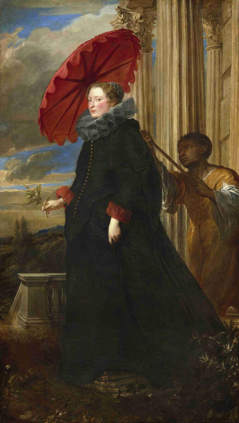 Marchesa Elena Grimaldi Cattaneo,Anthony van Dyck,Oil Painting,Oil Painting, fine art parody, umbrella, cloud