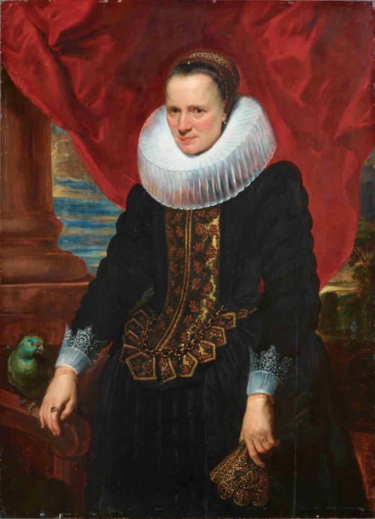 Portrait Of A Noblewoman With A Parrot,Portræt af en adelskvinde med en papegøje,Anthony van Dyck,Oliemaleri