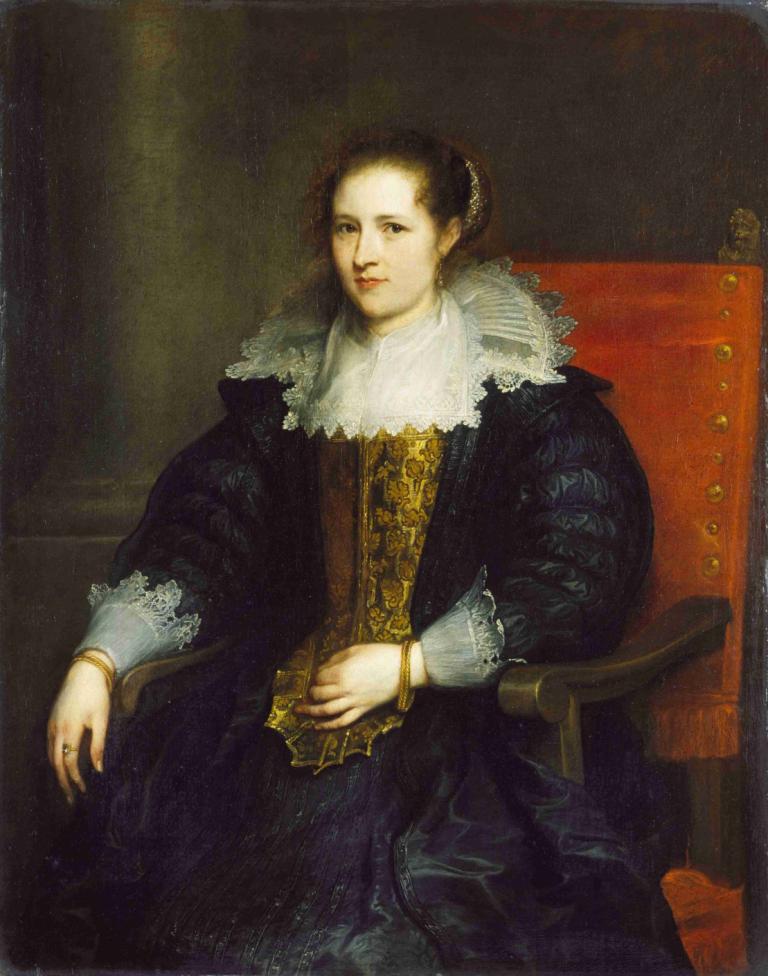 Portrait of Isabella Waerbeke,Anthony van Dyck,Oil Painting,Oil Painting, solo, fine art parody, jewelry