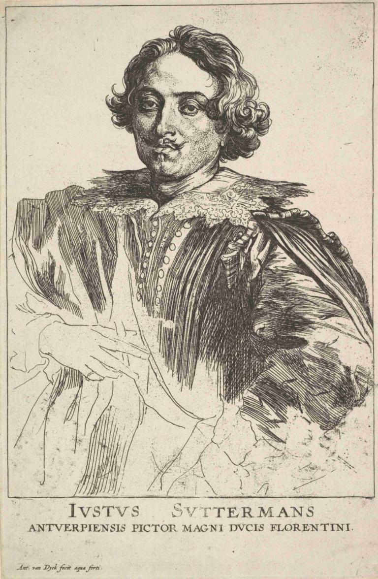 Portrait of Justus Suttermans,Anthony van Dyck,Sketch,Sketch, solo, monochrome, 1boy, male focus