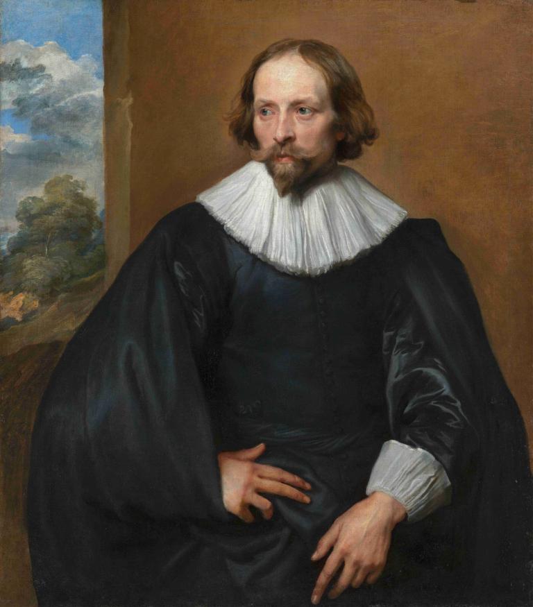 Portrait of Quintijn Symons,Anthony van Dyck,Oil Painting,Oil Painting, fine art parody, solo, facial hair