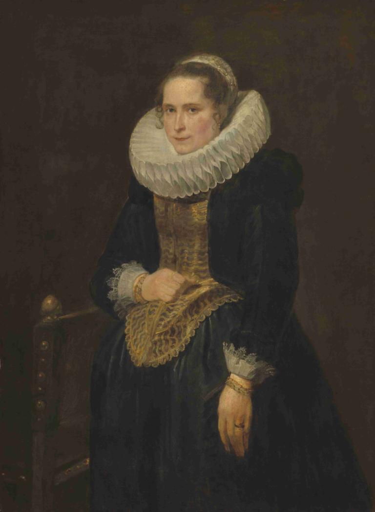 Portrait of a Flemish Lady,Anthony van Dyck,Oil Painting,Oil Painting, 1girl, solo, jewelry, dress, ring