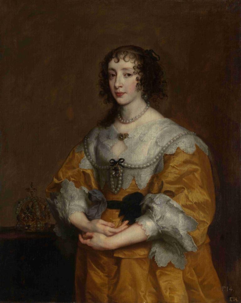 Queen Henrietta Maria,Anthony van Dyck,Oil Painting,Oil Painting, fine art parody, 1girl, solo, necklace