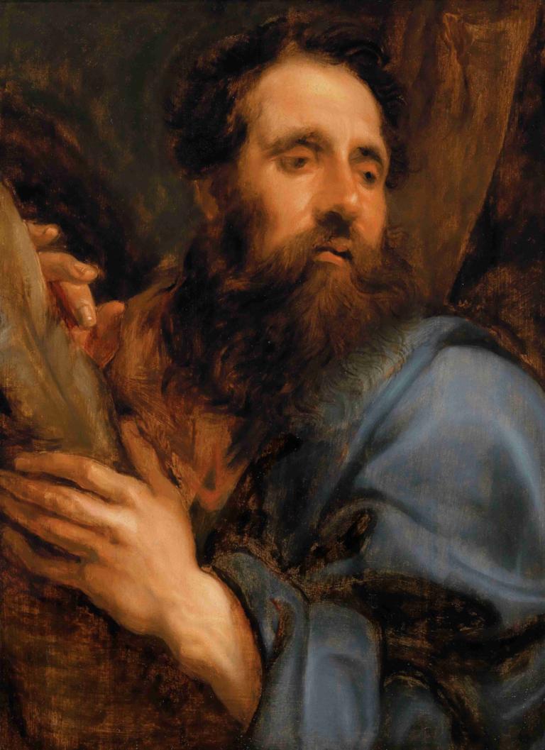 Saint Andrew,圣安德鲁,Anthony van Dyck,安东尼-凡-戴克,油画,油画, 胡须, 男性焦点, 1男孩, 胡子, 独奏, 美术模仿, 黑发, 假传统媒体, 棕色的头发, 实际的, 传统媒体