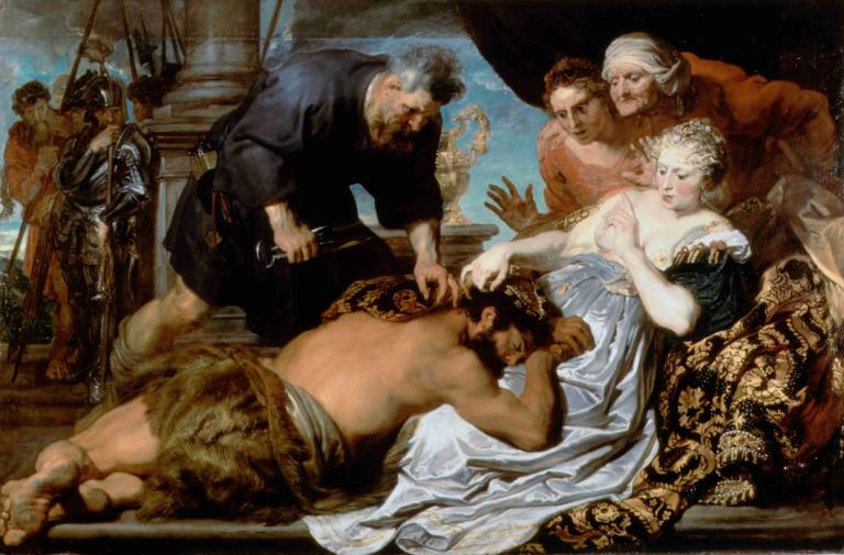 Samson And Delilah,参孙与大利拉,Anthony van Dyck,安东尼-凡-戴克,油画,油画, 美术模仿, 多个男孩, 戏仿, 武器, 盔甲, 刀, 保持, 胡须, 持有武器, 假传统媒体