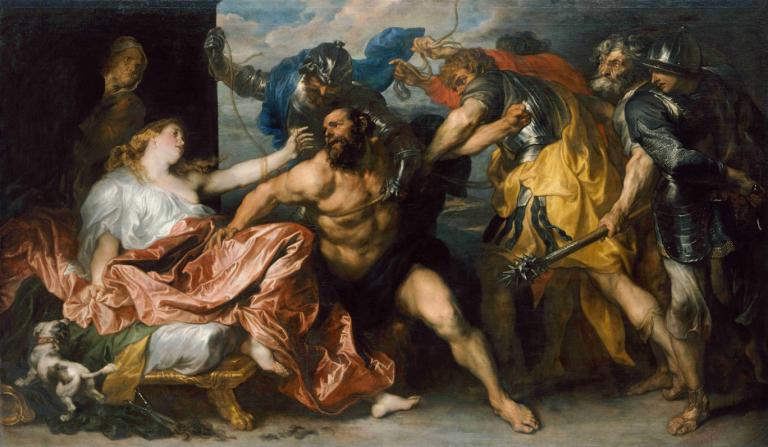 Samson and Delilah,삼손과 딜라일라,Anthony van Dyck,앤서니 반 다이크,오일 페인팅,오일 페인팅, 미술 패러디, 여러 소년, 수염, 갑옷, 풍자적 개작 시문, 얼굴 털