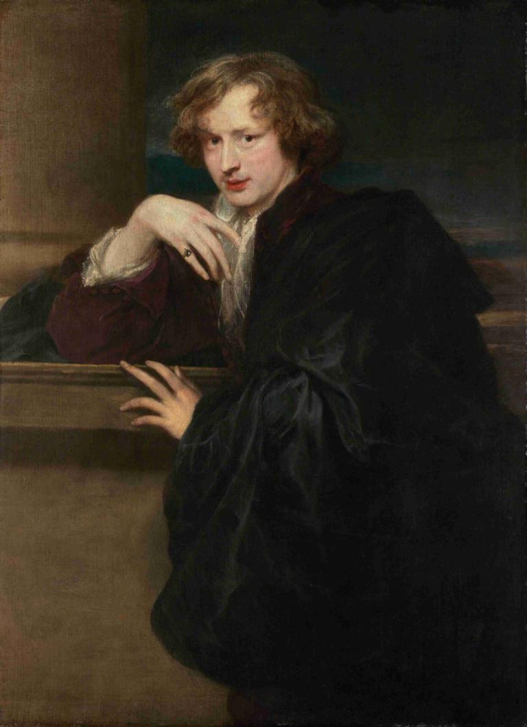 Self-Portrait ca.,自画像,Anthony van Dyck,安东尼-凡-戴克,油画,油画, 独奏, 1个女孩, 美术模仿, 短发, 金头发, 看着观众, 传统媒体, 长袖, 阿斯科特